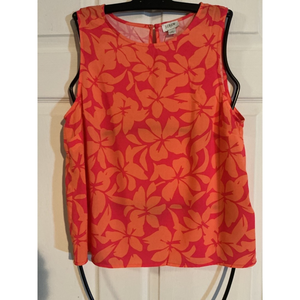 J.Crew Women Pink‎ Orange Tropical Floral Sleeveless Viscose Blouse Top Small